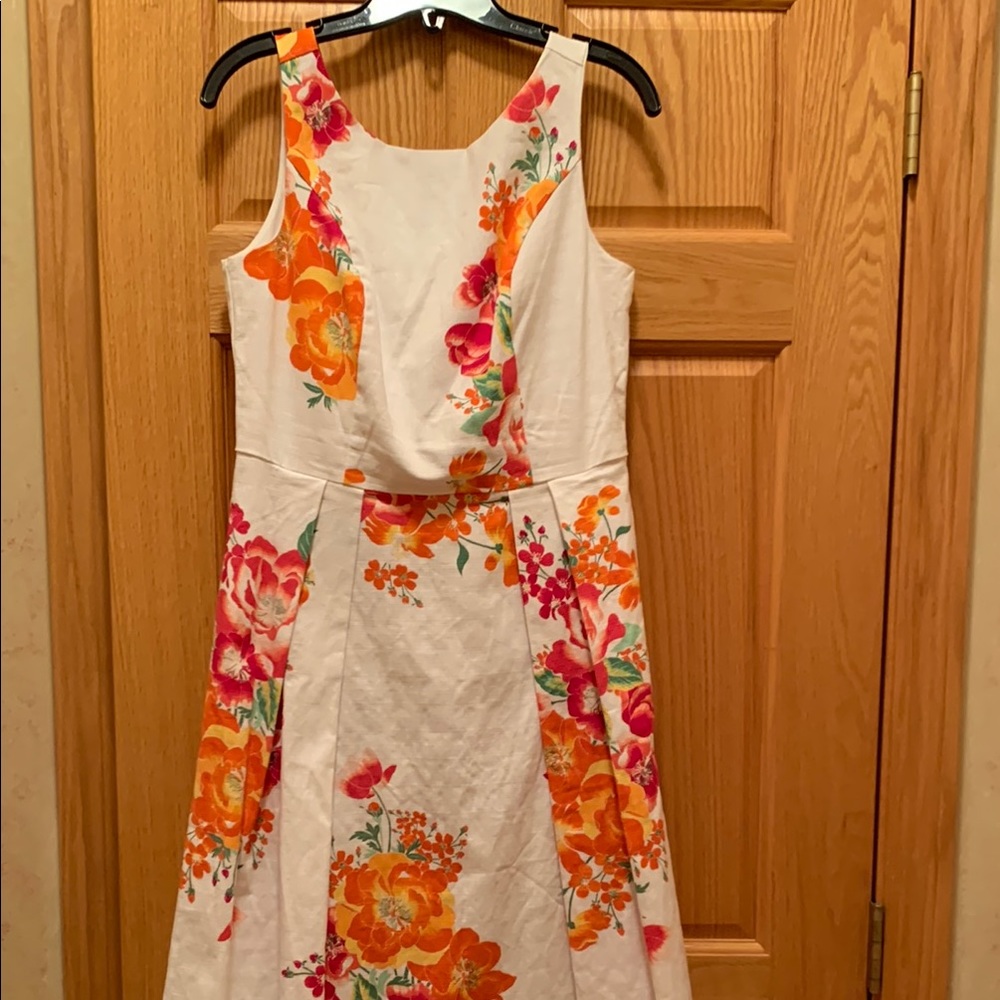 Orange and Pink A-Line Midi Dress for Wedding Guests